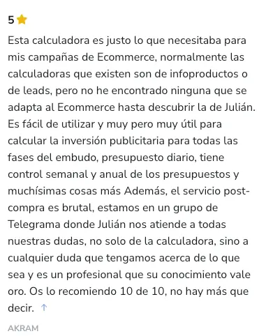 calculadora roas julian romero testimonio6 pack calculadoras